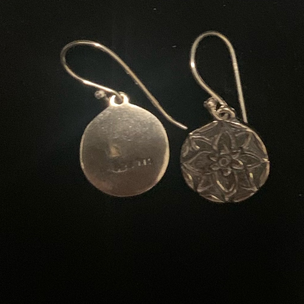 Sterling Silver Textured Flower Drop Earrings New Gift Holiday See Pictures 925 - Picture 3 of 4